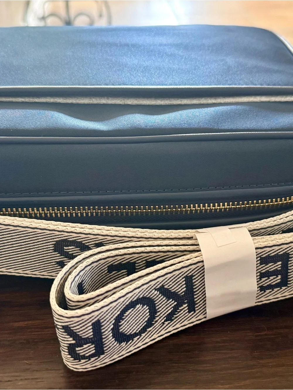 Michael Kors Blue Leather Messenger Bag with Gold Logo